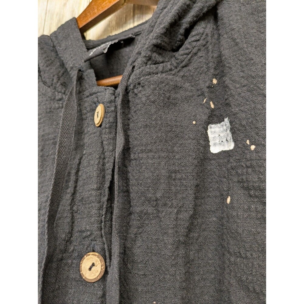 Focus Casual Art Wear Shirt Medium Gauzy Hooded Button Front Lightweight Black - Picture 3 of 11